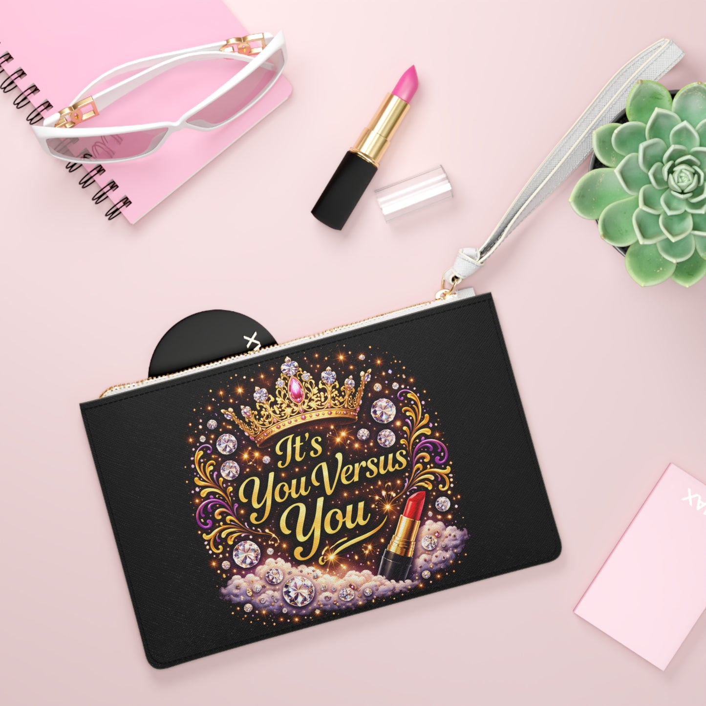 Inspirational "It's You Versus You" Makeup Clutch