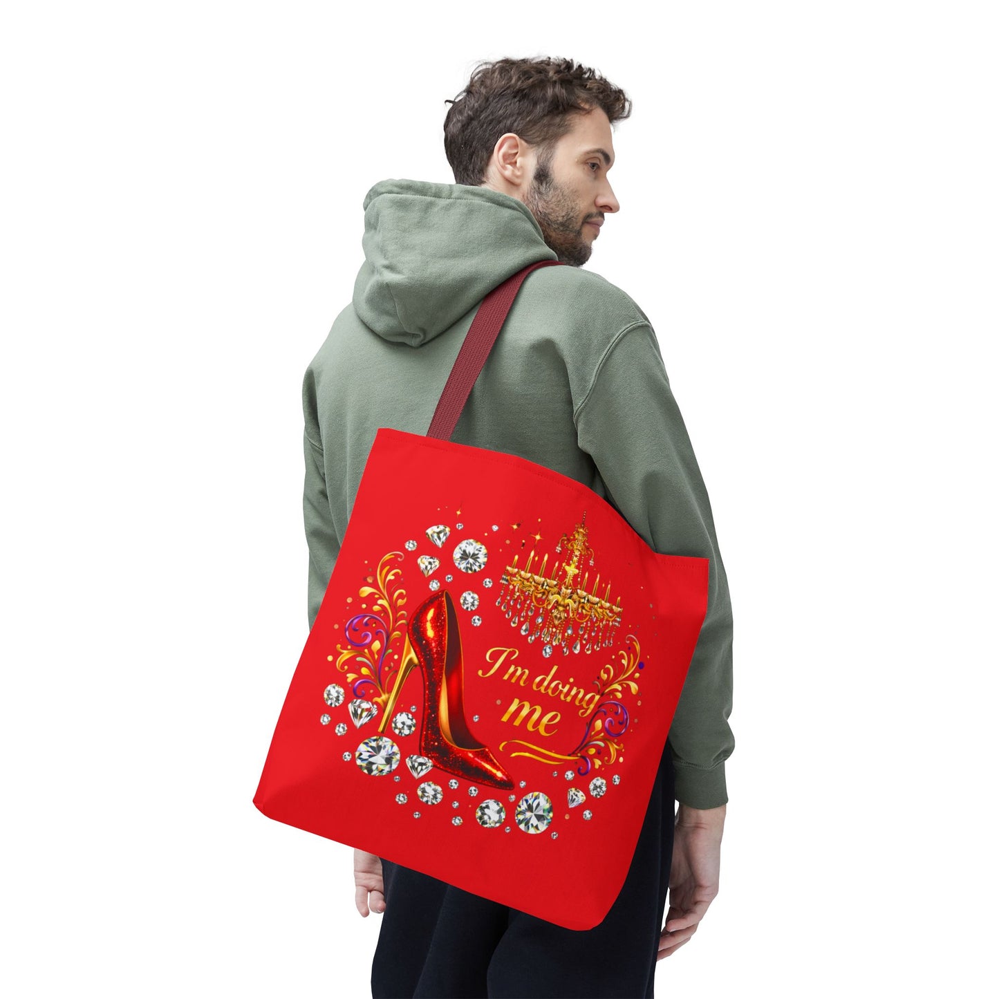 Red 'I'm Doing Me' Tote Bag — Glam High Heel & Chandelier Design