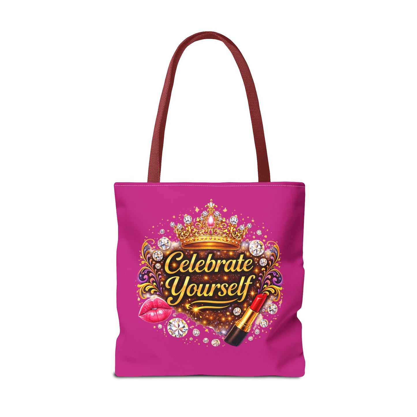 Celebrate Yourself Pink Tote Bag — Crown & Lipstick Glam Aesthetic