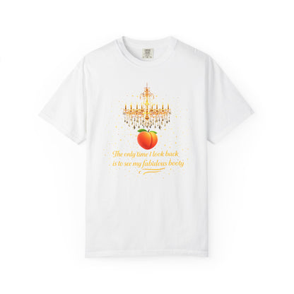 Peach & Chandelier Graphic Tee — "The only time I look back is on my holiday body"