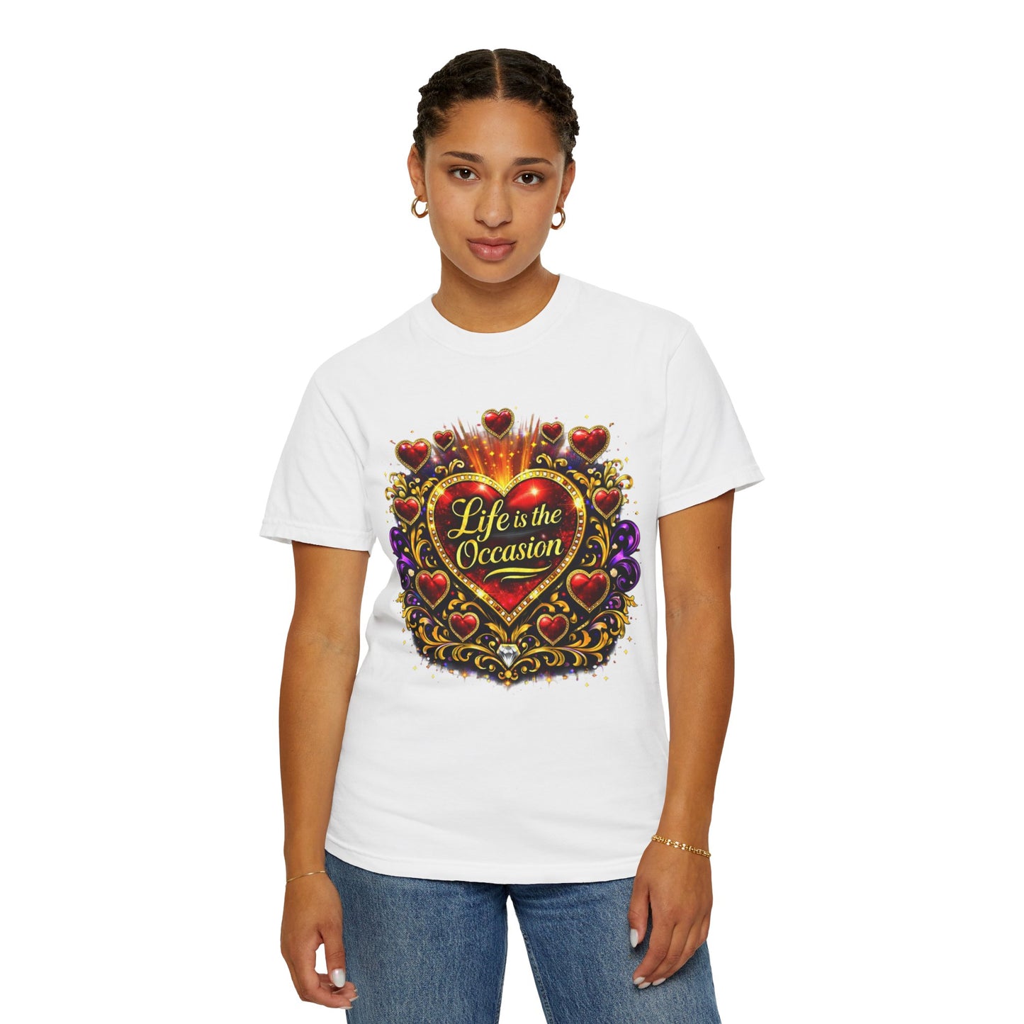 T-Shirt — "Life is the Occasion" Heart Graphic Tee