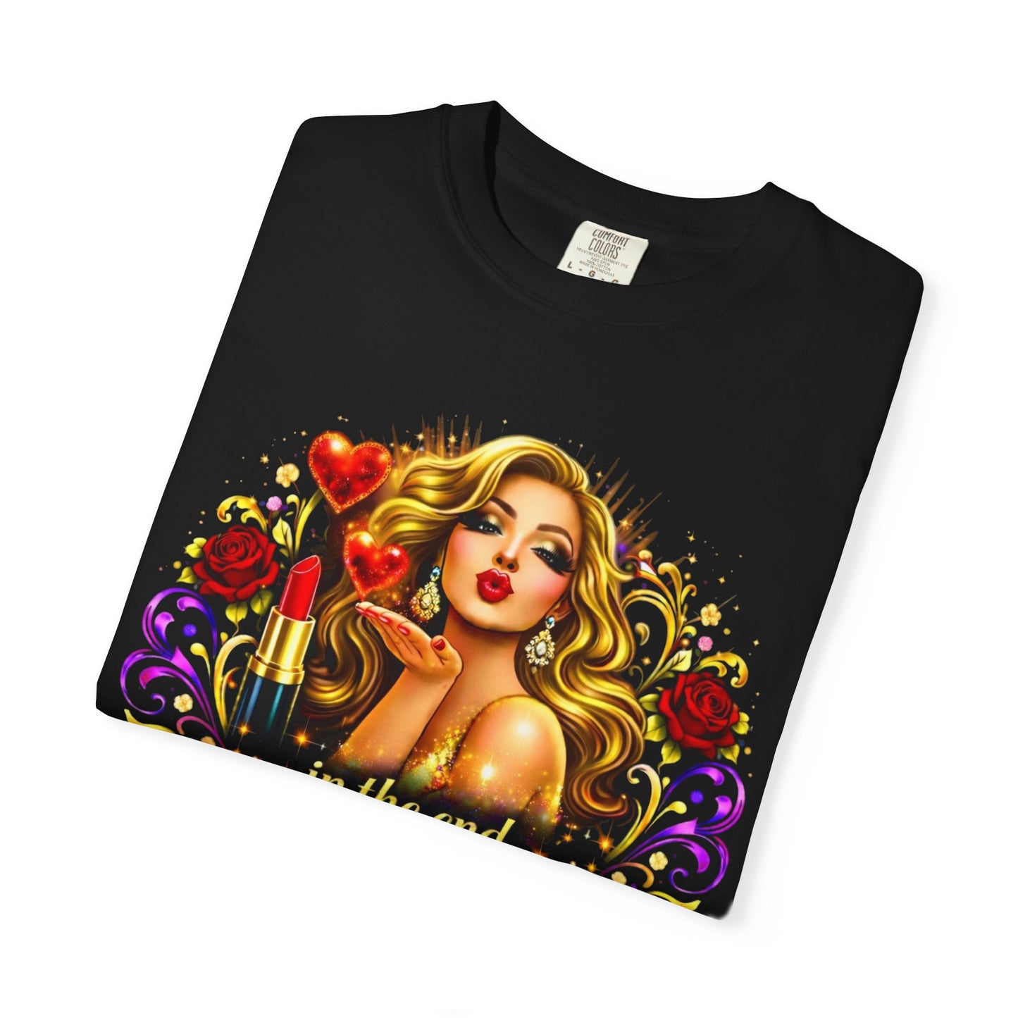 Glam Girl Graphic T‑Shirt — Vintage Pinup Lipstick Design (Good in Makeup)