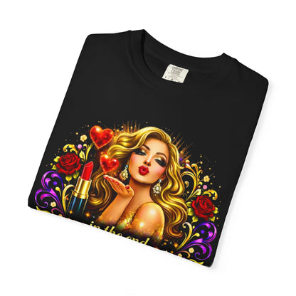 Glam Girl Graphic T‑Shirt — Vintage Pinup Lipstick Design (Good in Makeup)