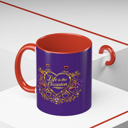 Life Is the Occasion Gold Heart Accent Coffee Mug — Inspirational Purple 11/15oz