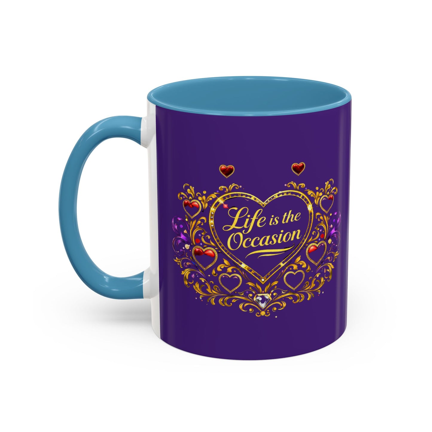 Life Is the Occasion Gold Heart Accent Coffee Mug — Inspirational Purple 11/15oz
