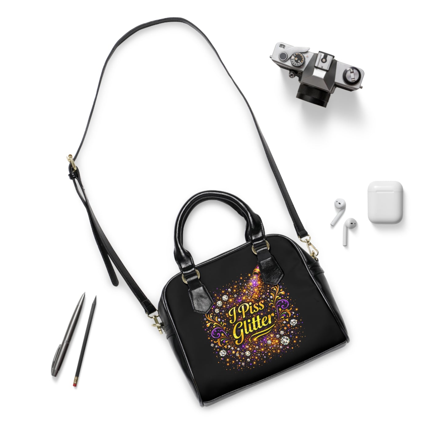 I Piss Glitter Shoulder Handbag – Funny Sparkle Tote for Women