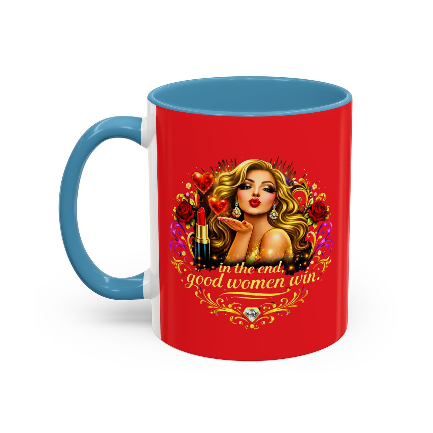 Coffee Mug — “In the End, Good Women Win” BLONDE Retro Glam Accent Mug (11/15 oz)