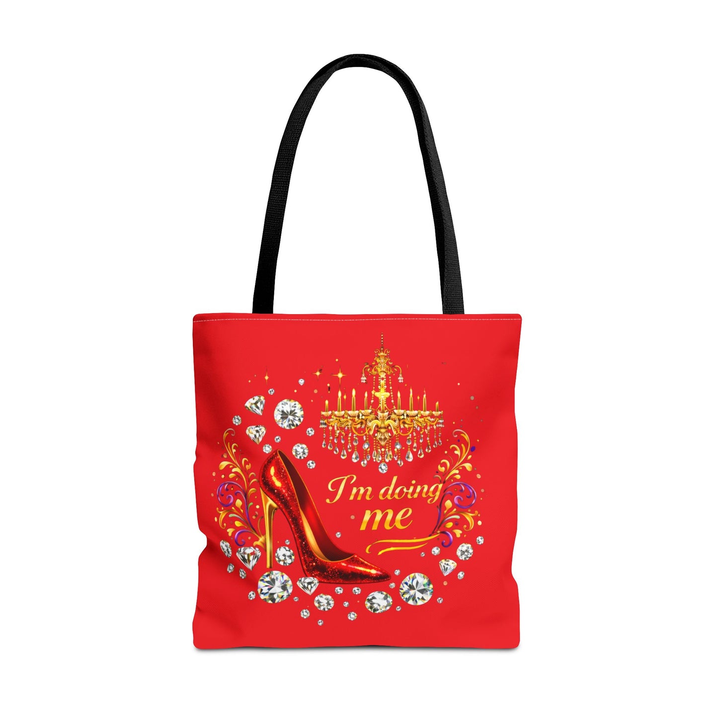 Red 'I'm Doing Me' Tote Bag — Glam High Heel & Chandelier Design