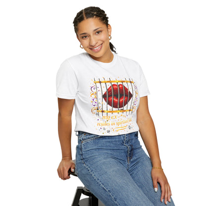Graphic T-Shirt — Red Lips Behind Bars "My Ex Resides in Spiritual Jail"