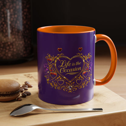 Life Is the Occasion Gold Heart Accent Coffee Mug — Inspirational Purple 11/15oz