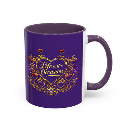 Life Is the Occasion Gold Heart Accent Coffee Mug — Inspirational Purple 11/15oz