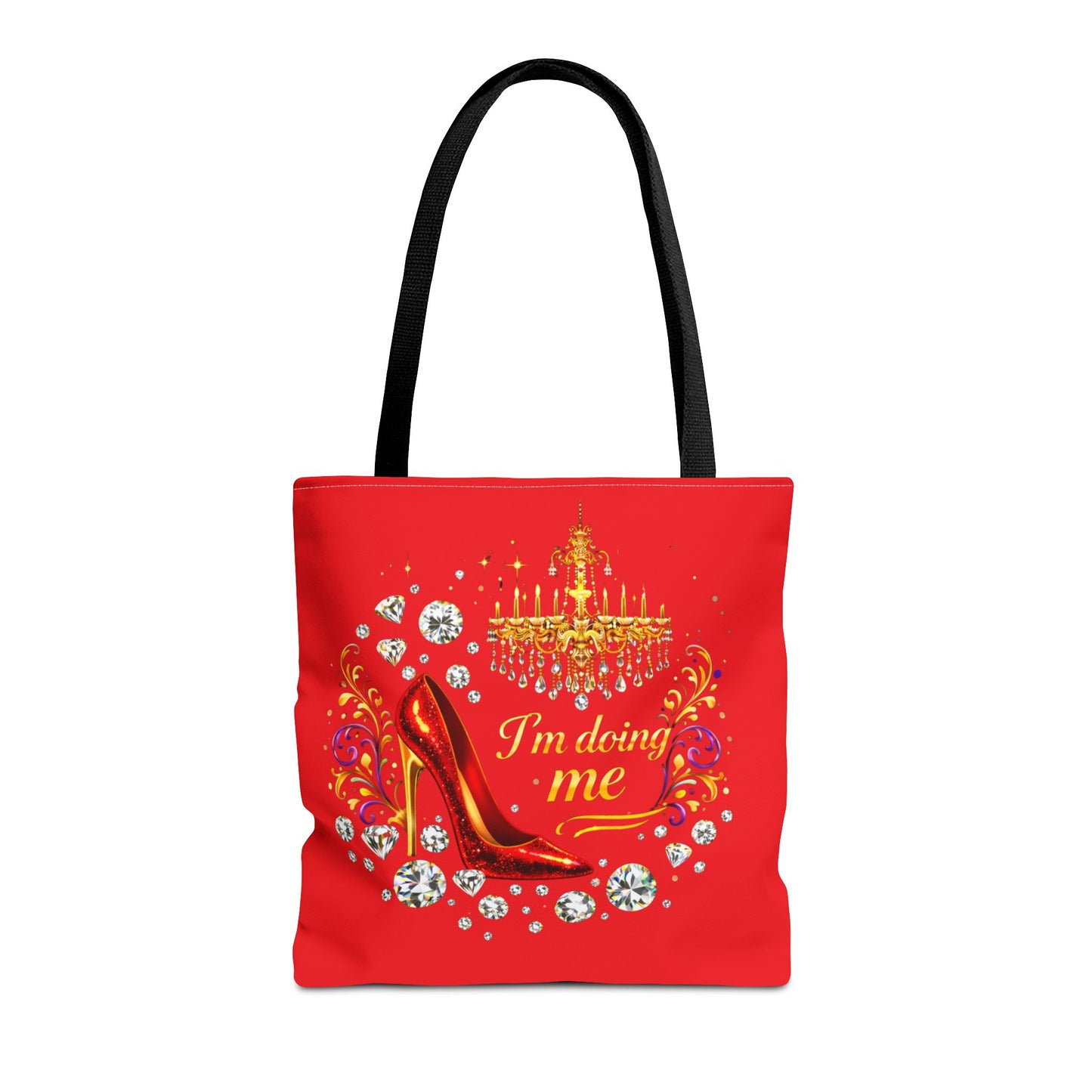 Red 'I'm Doing Me' Tote Bag — Glam High Heel & Chandelier Design