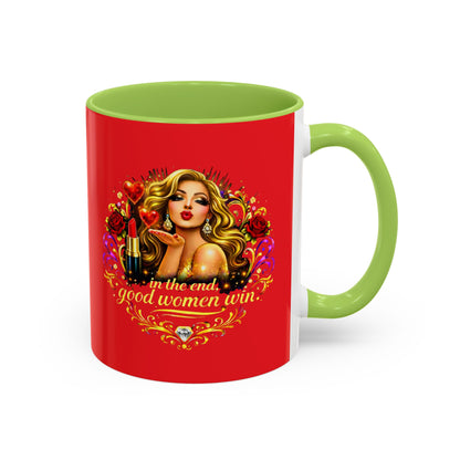 Coffee Mug — “In the End, Good Women Win” BLONDE Retro Glam Accent Mug (11/15 oz)