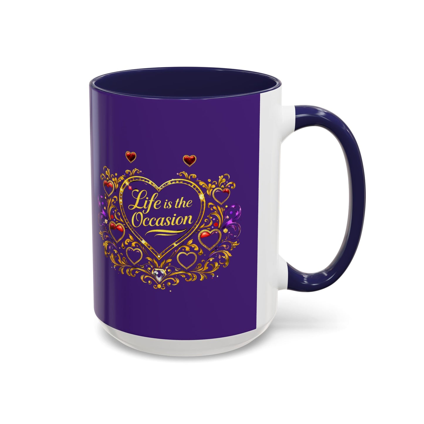 Life Is the Occasion Gold Heart Accent Coffee Mug — Inspirational Purple 11/15oz