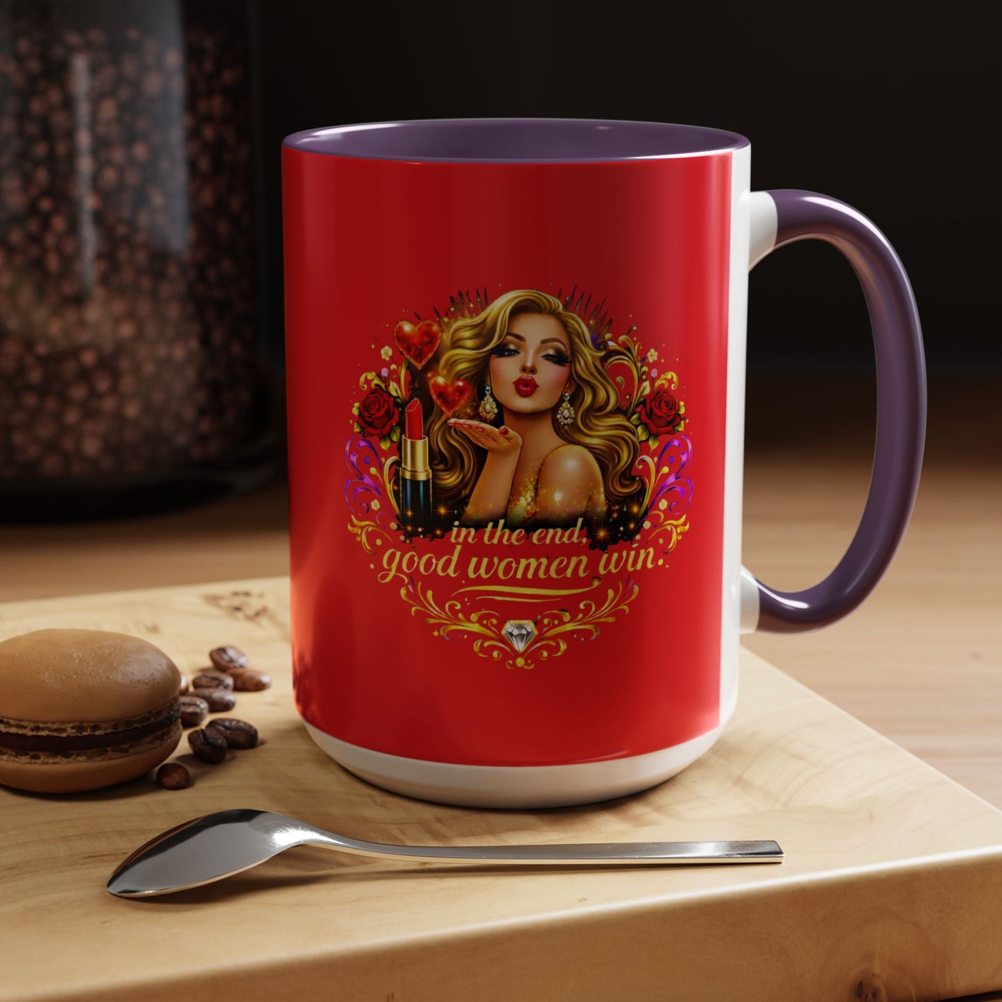 Coffee Mug — “In the End, Good Women Win” BLONDE Retro Glam Accent Mug (11/15 oz)