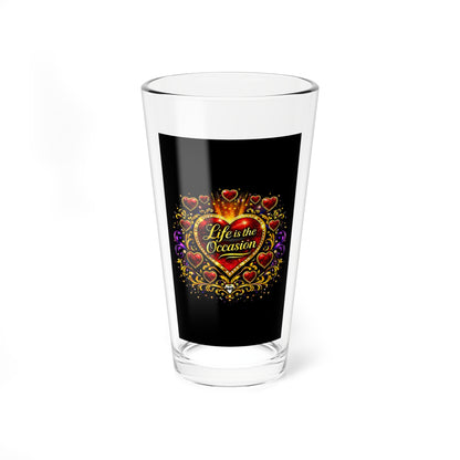 16oz Mixing Glass — "Life is the Occasion" Heart Design Cocktail Pint