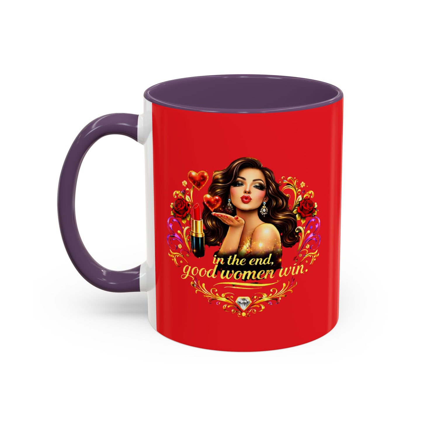 Coffee Mug — "In the End, Good Women Win" BRUNETTE Retro Pin-Up Design