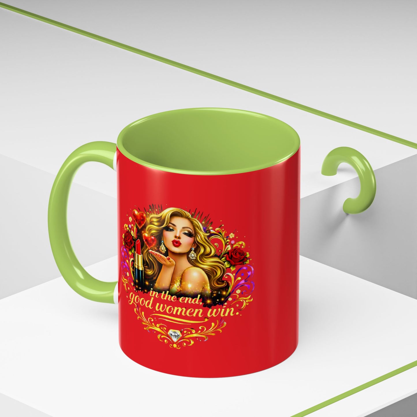 Coffee Mug — “In the End, Good Women Win” BLONDE Retro Glam Accent Mug (11/15 oz)
