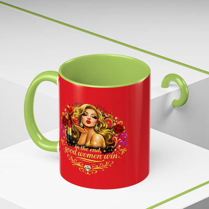 Coffee Mug — “In the End, Good Women Win” BLONDE Retro Glam Accent Mug (11/15 oz)