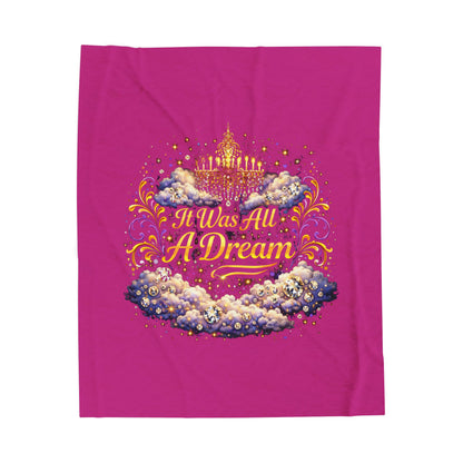 Dreamy Velveteen Plush Blanket - "It Was All A Dream" Cloud & Chandelier Design