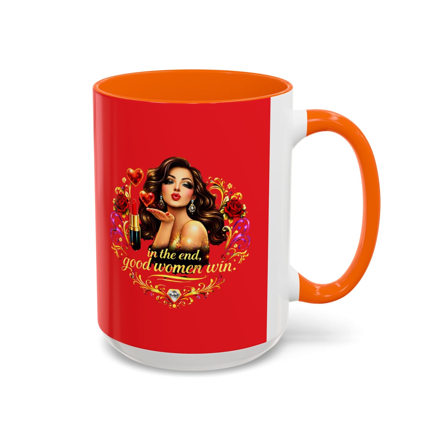 Coffee Mug — "In the End, Good Women Win" BRUNETTE Retro Pin-Up Design