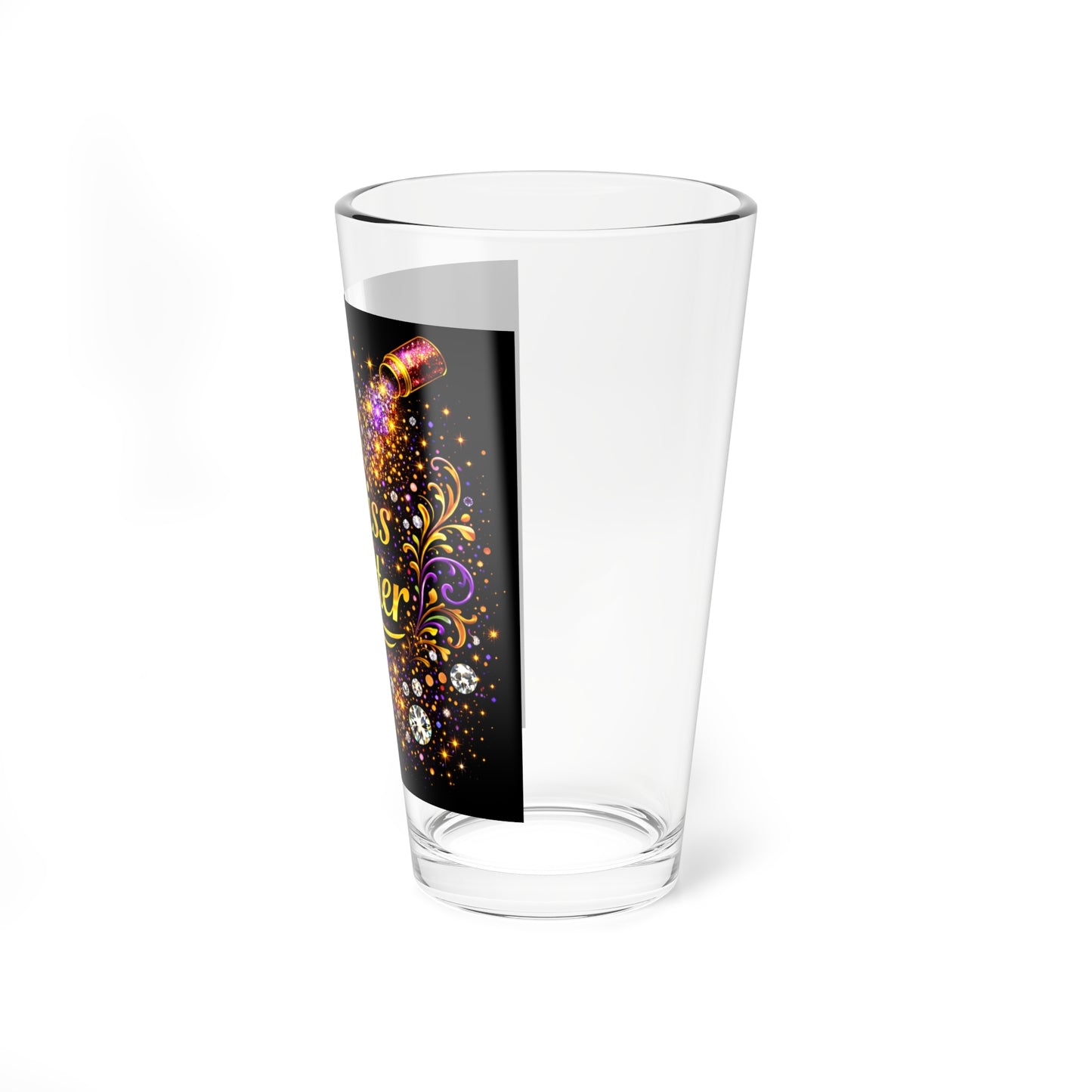 Mixing Glass — 16oz Pint Glass with "I Piss Glitter" Mardi Gras Party Design