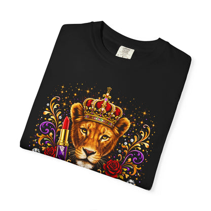 Lioness Crown T-Shirt — Regal Lion Head Graphic with Crown, Rose & 'Lioness Energy'