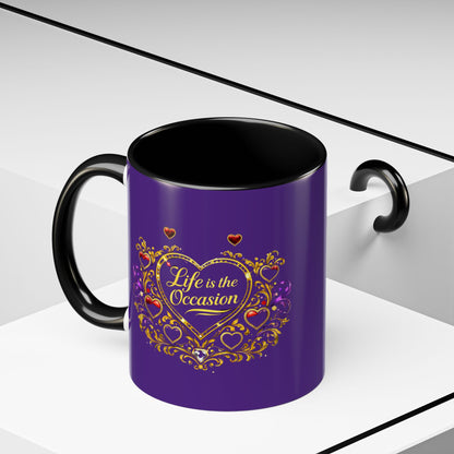 Life Is the Occasion Gold Heart Accent Coffee Mug — Inspirational Purple 11/15oz