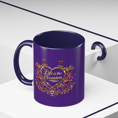 Life Is the Occasion Gold Heart Accent Coffee Mug — Inspirational Purple 11/15oz