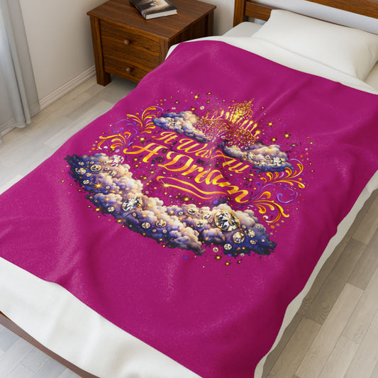 Dreamy Velveteen Plush Blanket - "It Was All A Dream" Cloud & Chandelier Design