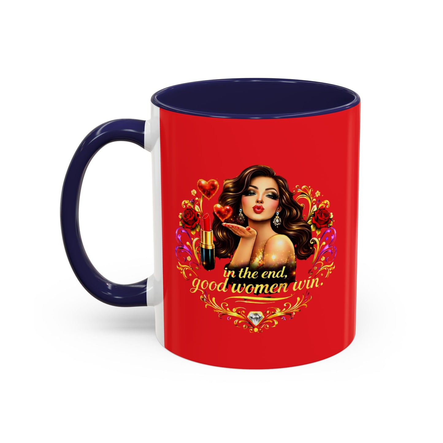 Coffee Mug — "In the End, Good Women Win" BRUNETTE Retro Pin-Up Design