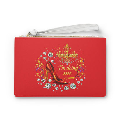 Glam Red Clutch Bag — "I'm Doing Me" Heels & Diamond Print Wristlet
