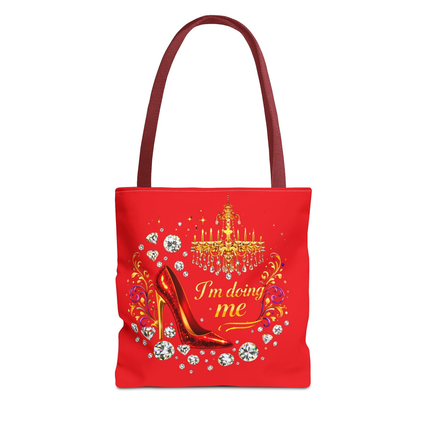 Red 'I'm Doing Me' Tote Bag — Glam High Heel & Chandelier Design