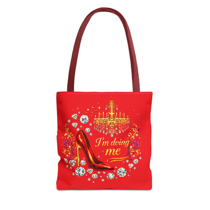 Red 'I'm Doing Me' Tote Bag — Glam High Heel & Chandelier Design