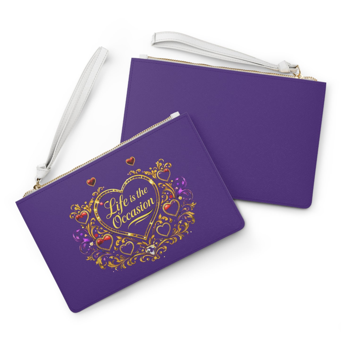 Life Is the Occasion Heart Clutch Bag — Ornate Gold & Jewel Accent Evening Wristlet