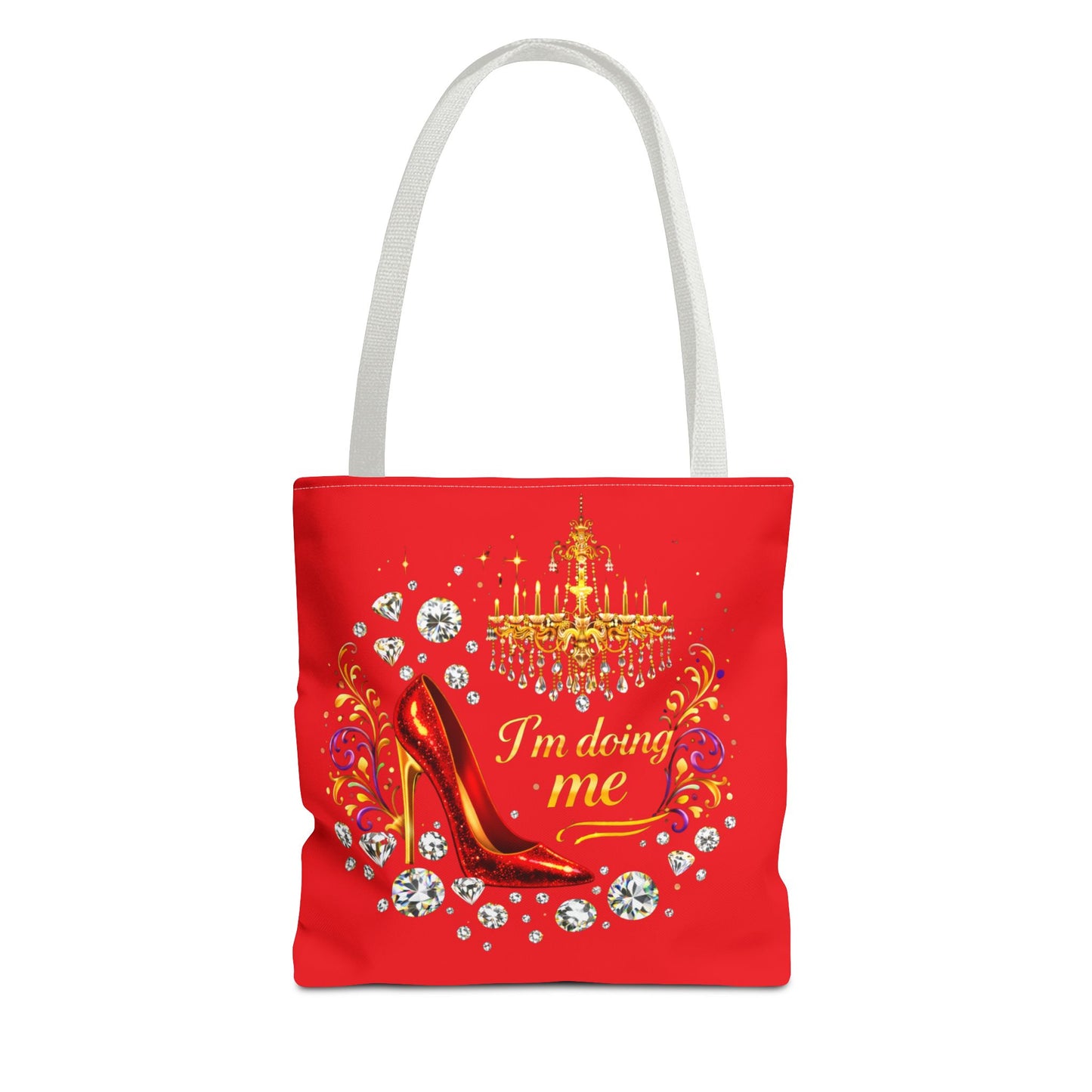 Red 'I'm Doing Me' Tote Bag — Glam High Heel & Chandelier Design