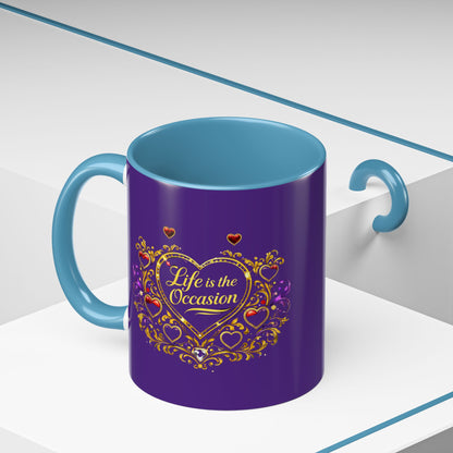 Life Is the Occasion Gold Heart Accent Coffee Mug — Inspirational Purple 11/15oz