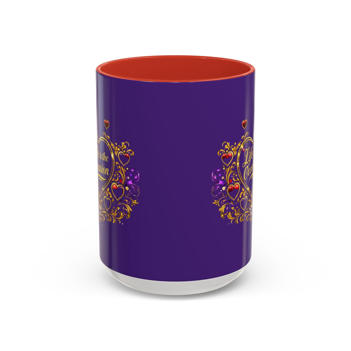 Life Is the Occasion Gold Heart Accent Coffee Mug — Inspirational Purple 11/15oz