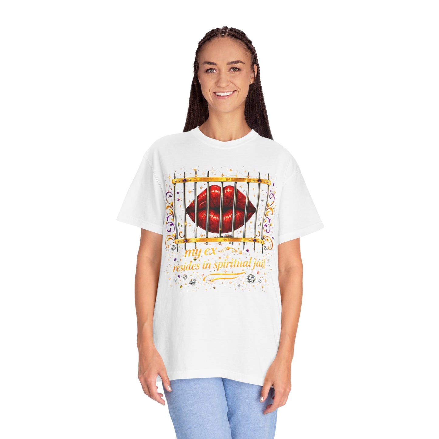 Graphic T-Shirt — Red Lips Behind Bars "My Ex Resides in Spiritual Jail"