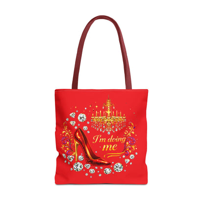 Red 'I'm Doing Me' Tote Bag — Glam High Heel & Chandelier Design