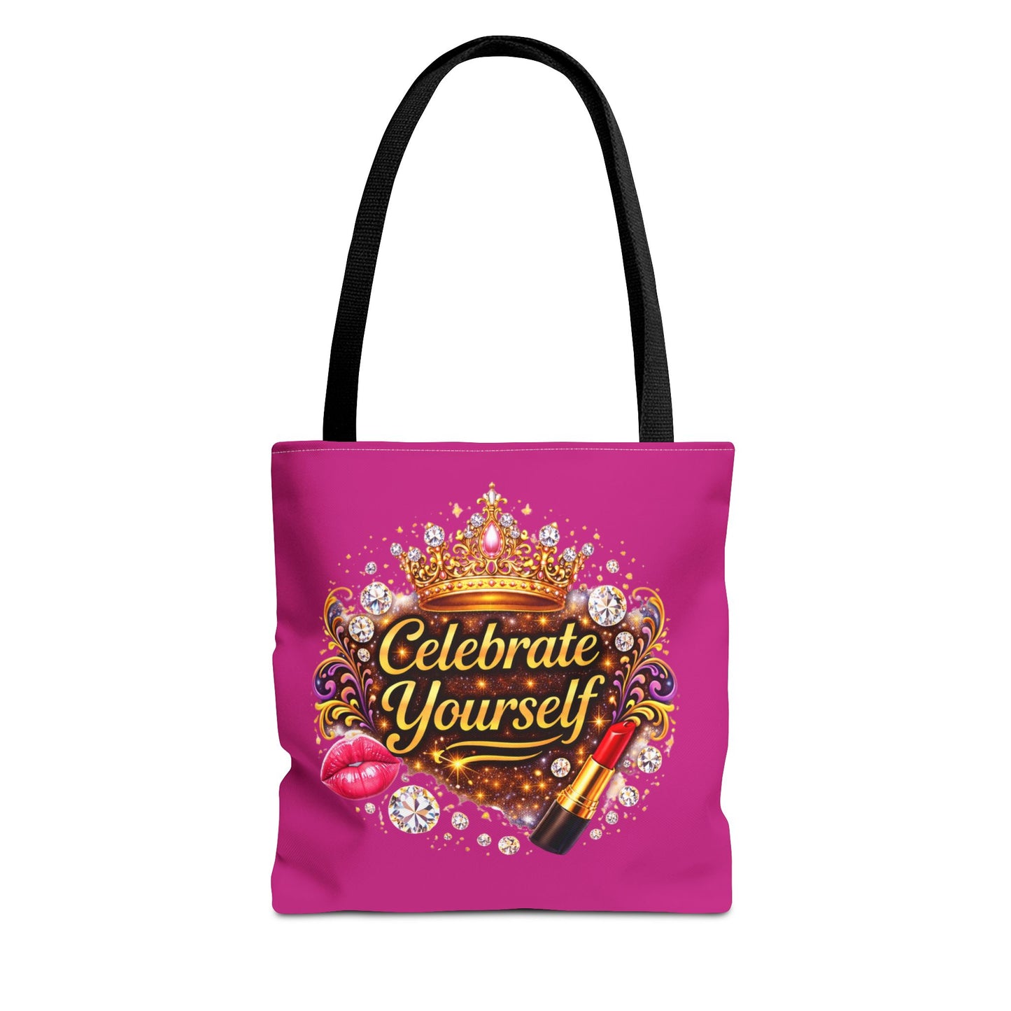 Celebrate Yourself Pink Tote Bag — Crown & Lipstick Glam Aesthetic