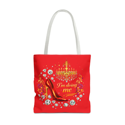 Red 'I'm Doing Me' Tote Bag — Glam High Heel & Chandelier Design