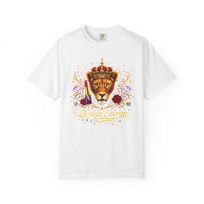 Lioness Crown T-Shirt — Regal Lion Head Graphic with Crown, Rose & 'Lioness Energy'