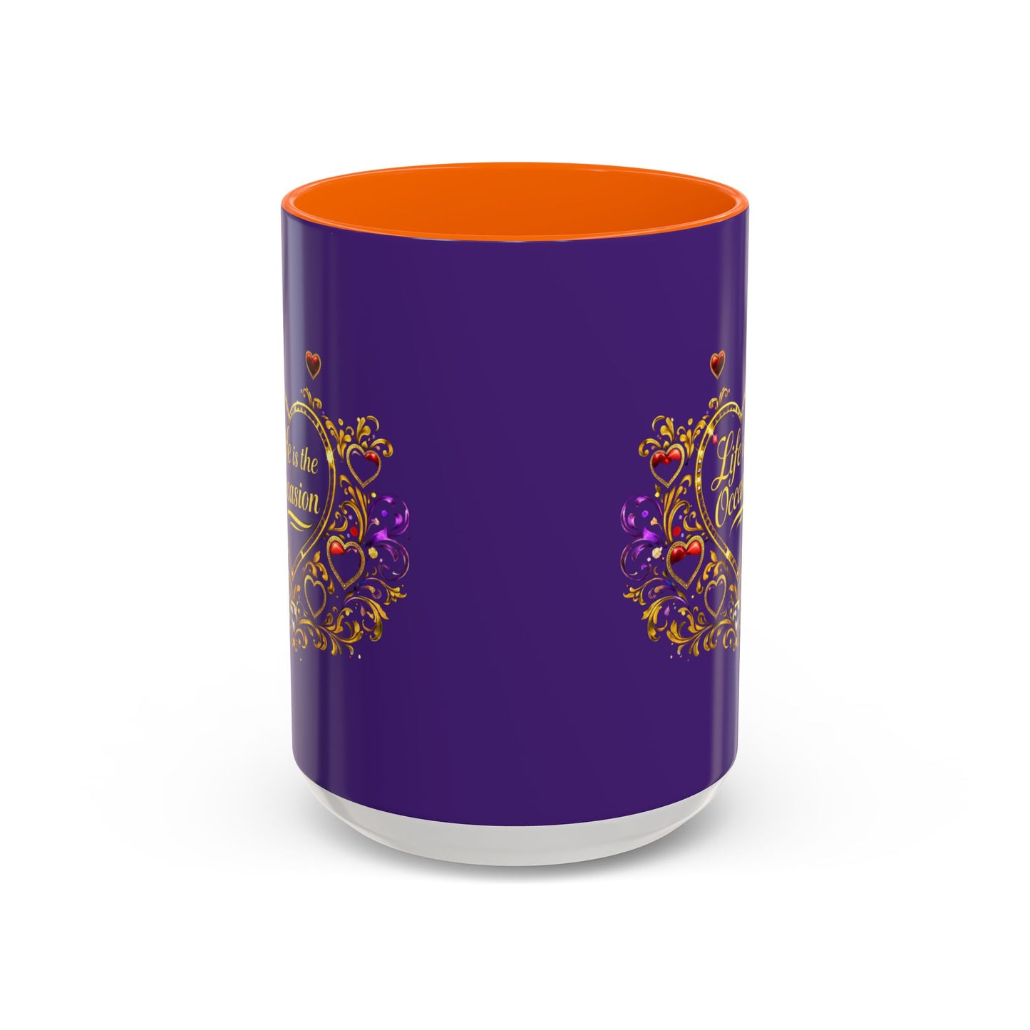 Life Is the Occasion Gold Heart Accent Coffee Mug — Inspirational Purple 11/15oz