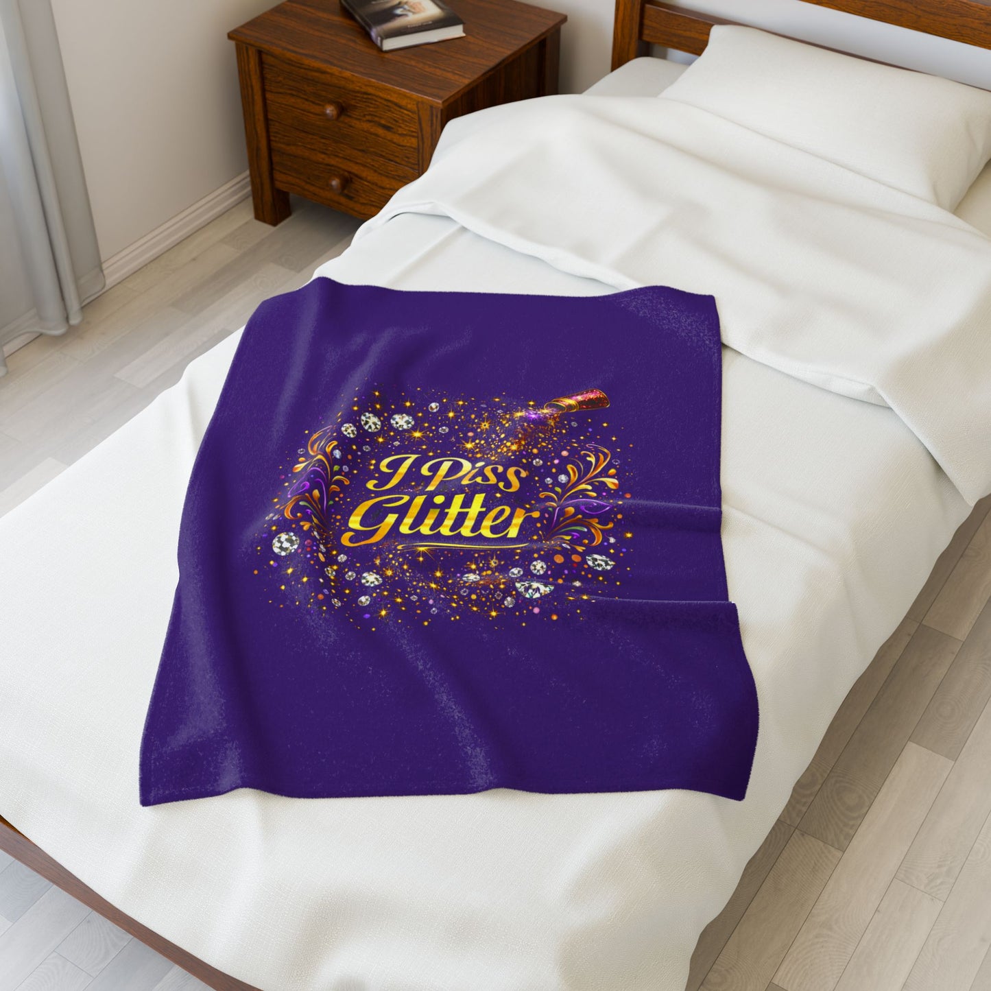 Velveteen Plush Blanket — "I Piss Glitter" Sparkle Throw for Fun, Sassy Gift
