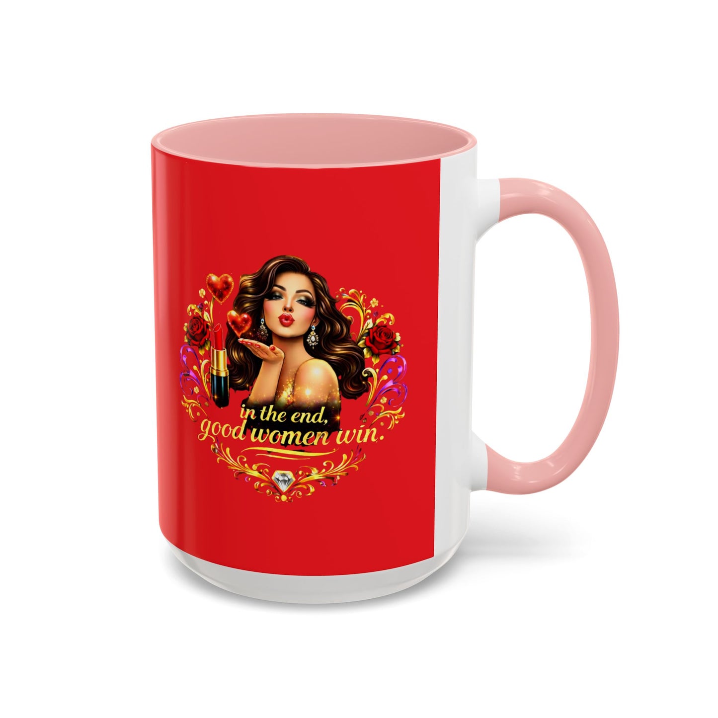 Coffee Mug — "In the End, Good Women Win" BRUNETTE Retro Pin-Up Design