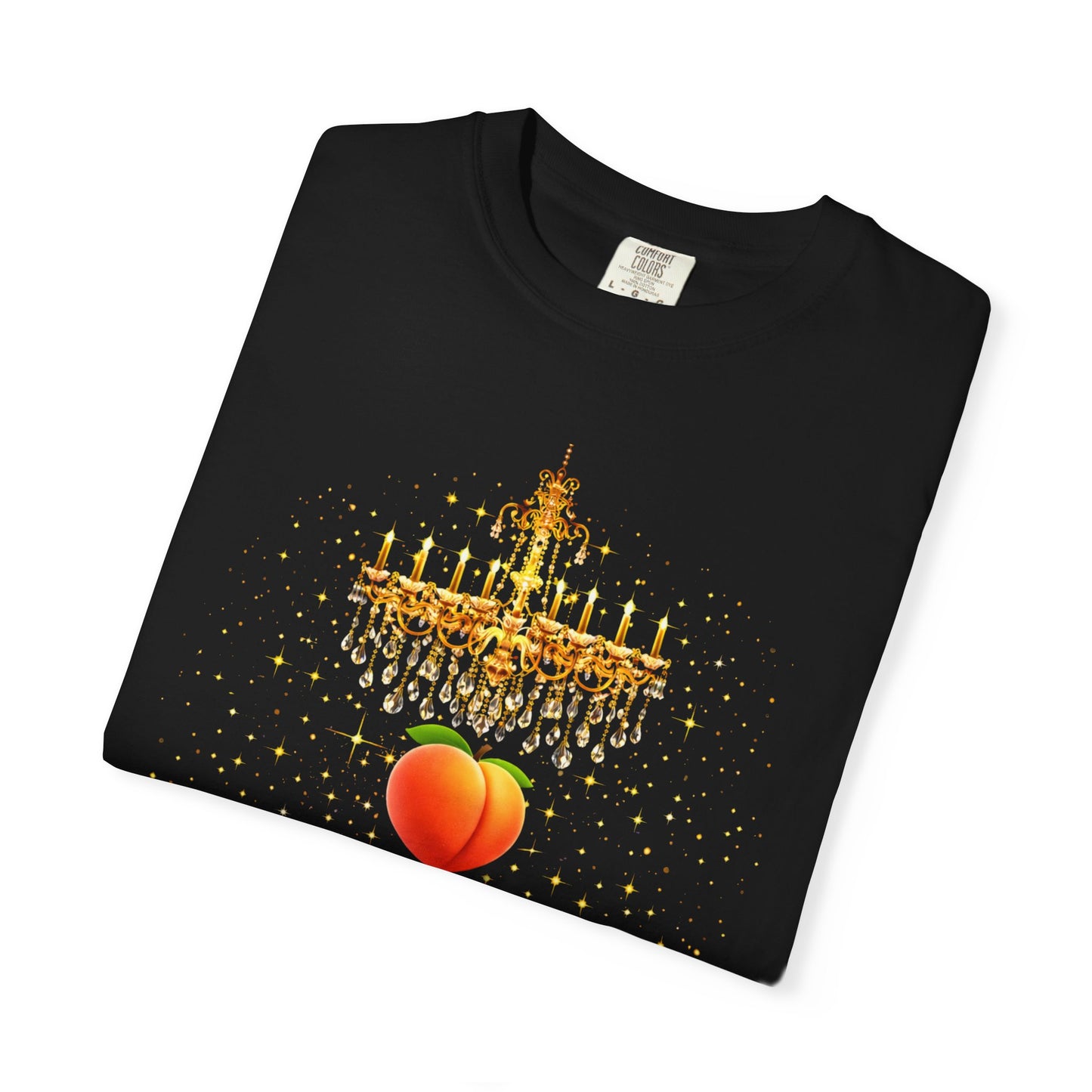 Peach & Chandelier Graphic Tee — "The only time I look back is on my holiday body"