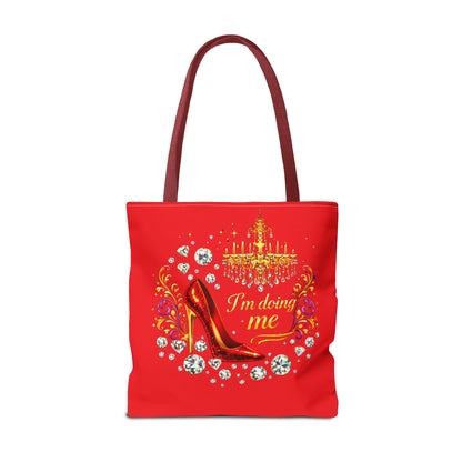 Red 'I'm Doing Me' Tote Bag — Glam High Heel & Chandelier Design