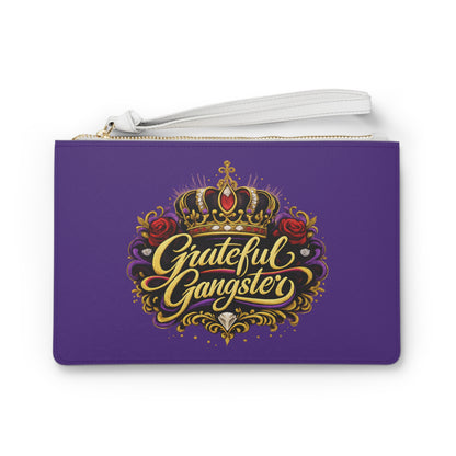 Grateful Gangster Clutch Bag — Purple Wristlet with Crown & Rose Graphic