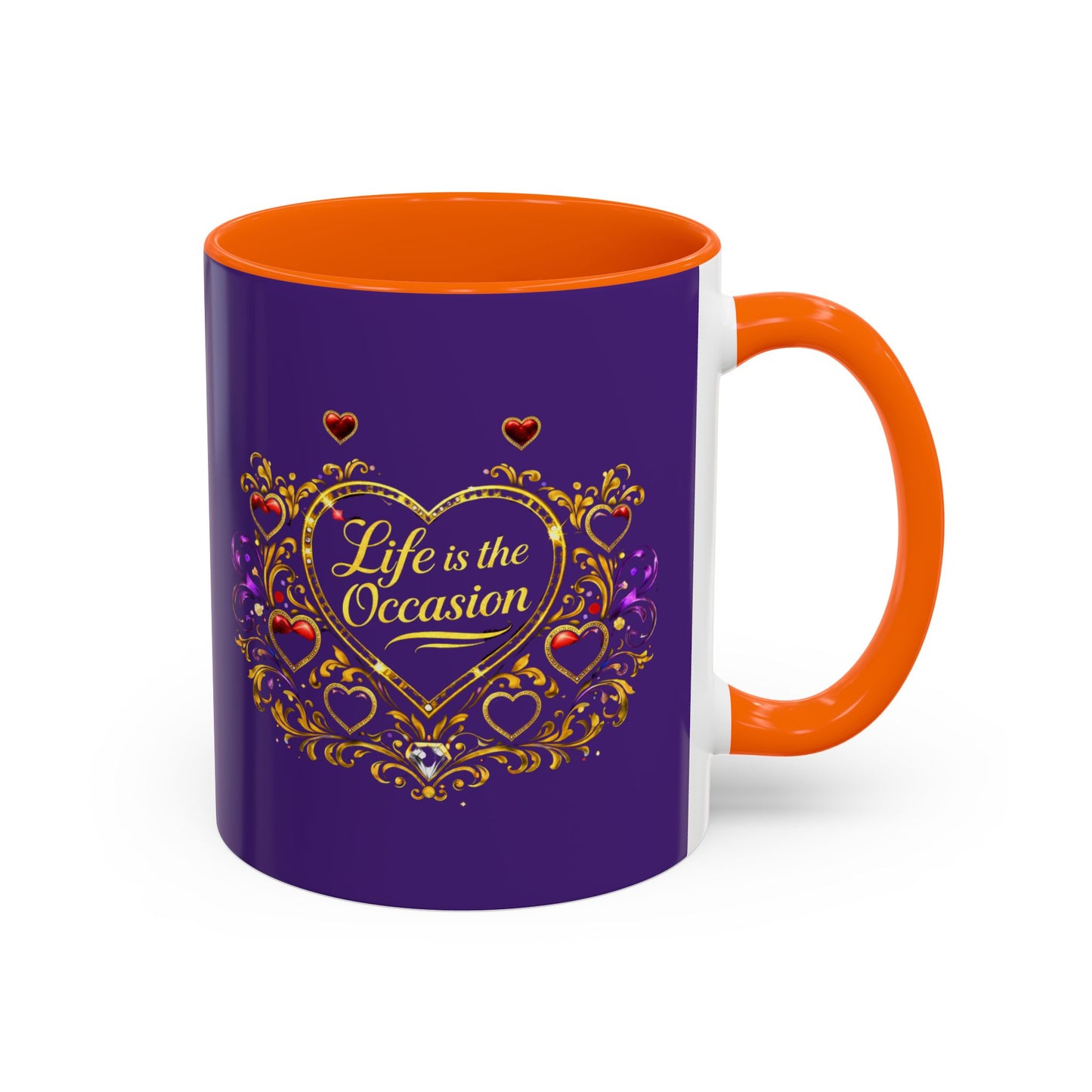 Life Is the Occasion Gold Heart Accent Coffee Mug — Inspirational Purple 11/15oz